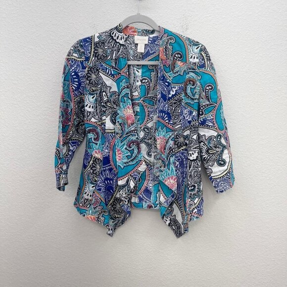 Chicos Colorful Paisley Linen Lightweight Open Cardigan Womens size Small (0) - Picture 1 of 7